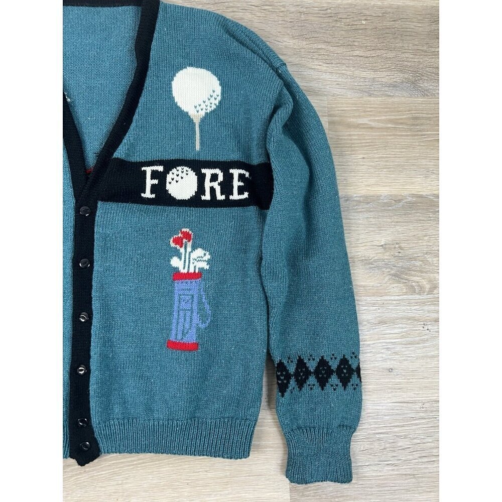 Golf Themed Knit Cardigan Sweater Men's Large Grandpa Button Up 90s Golfing - Picture 2 of 13
